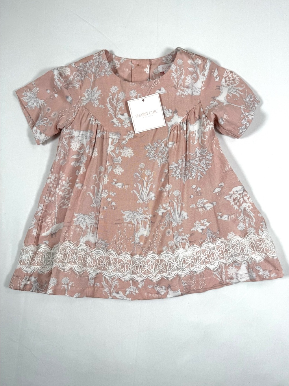 NWT SHABBY CHIC Girls Woodland Toile Lace Dress 18M Cottagecore Botanical NEW